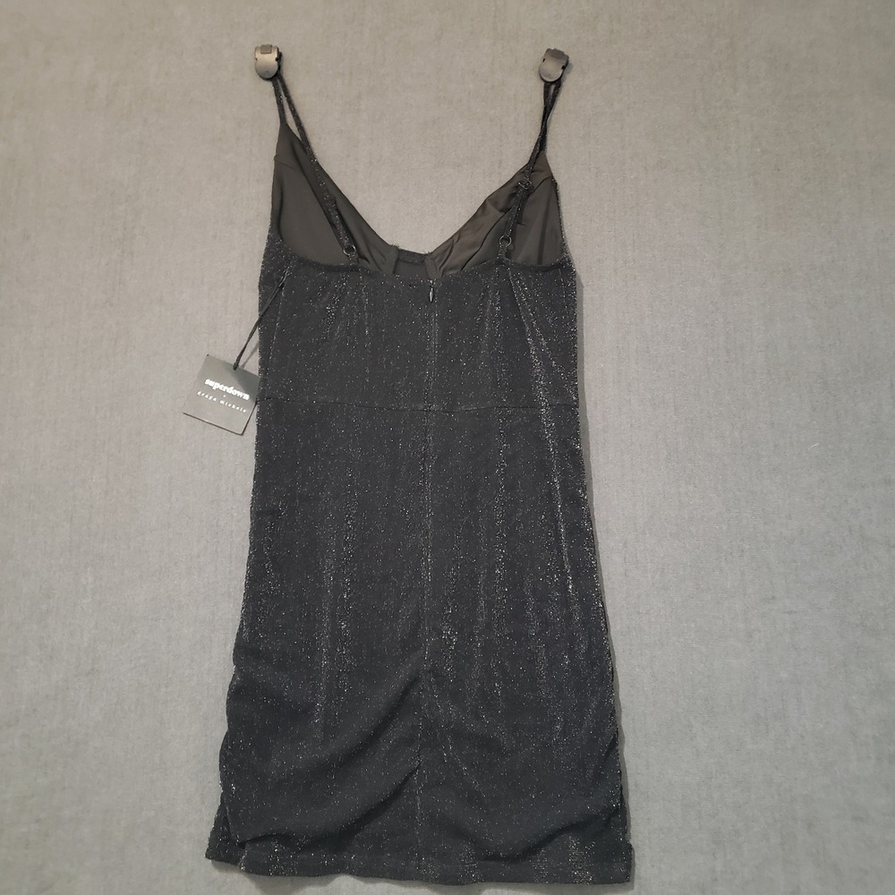 Superdown Mini Dress Womens Size M Black Metallic Draya Michele Ruched Bodycon - Picture 3 of 11
